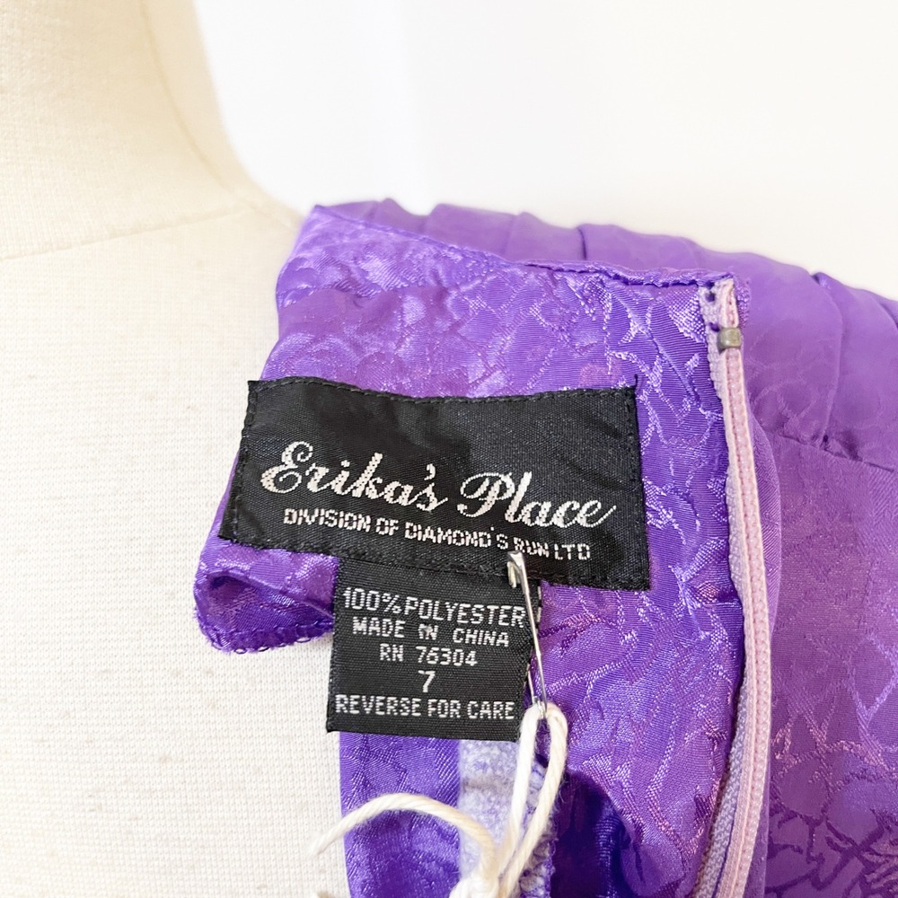 Erika's Place Vintage 80s Purple Floral Jacquard Basque Waist Maxi Dress Size 7 - Picture 7 of 8